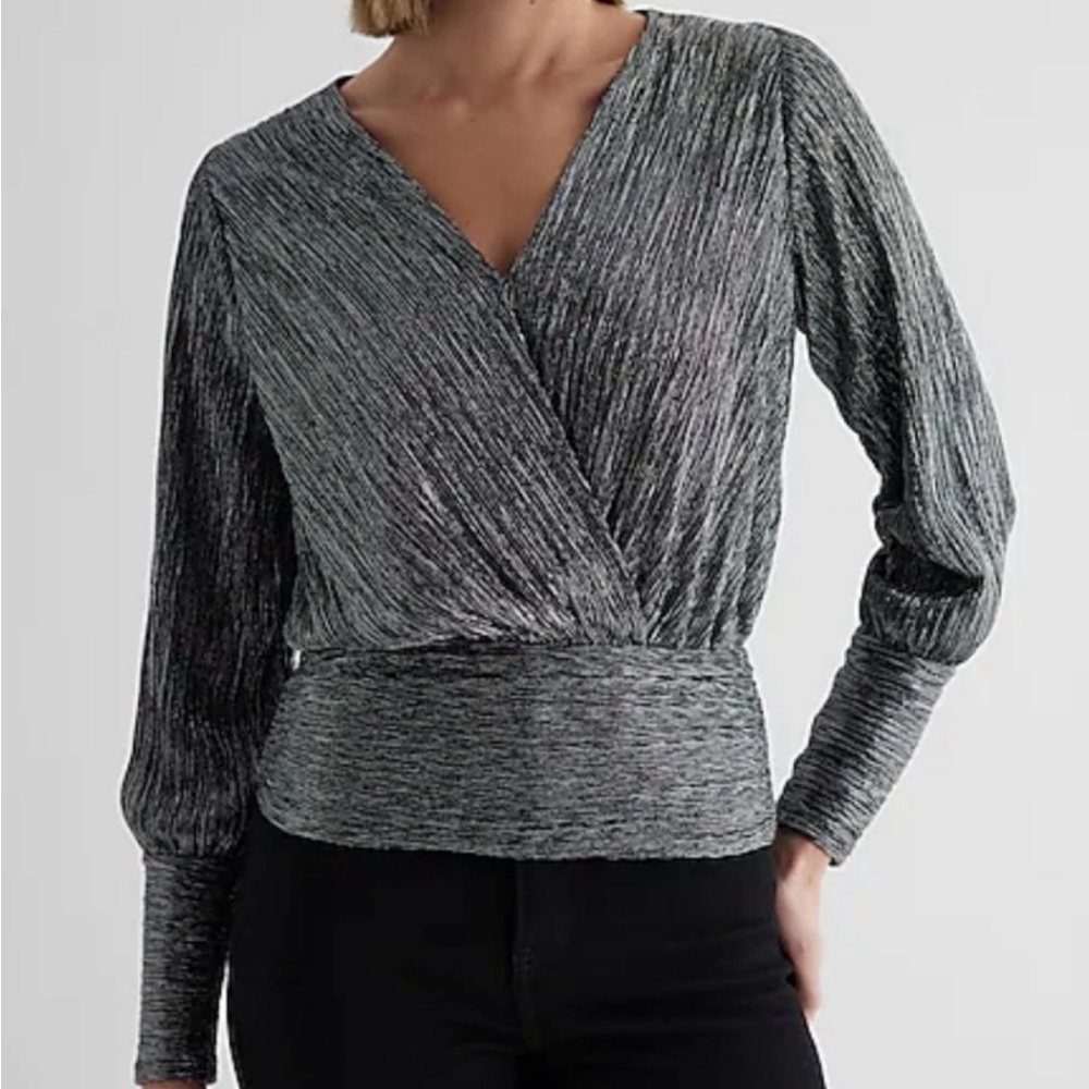 Express Metallic V-neck Top